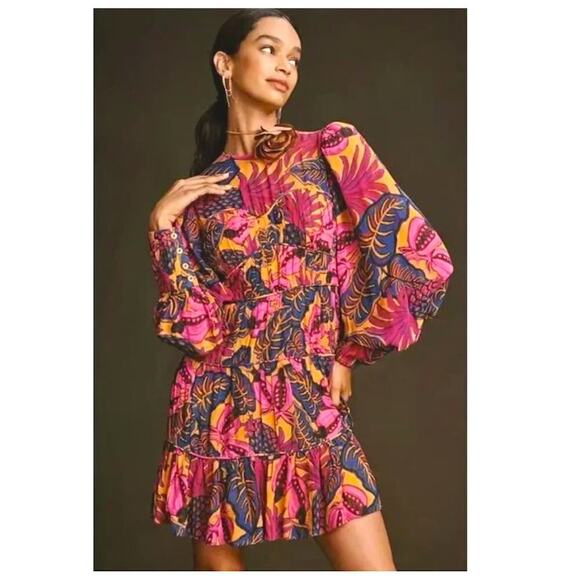 Farm Rio Fruit Dream Long-Sleeve Mini Dress Size Medium - Picture 6 of 16